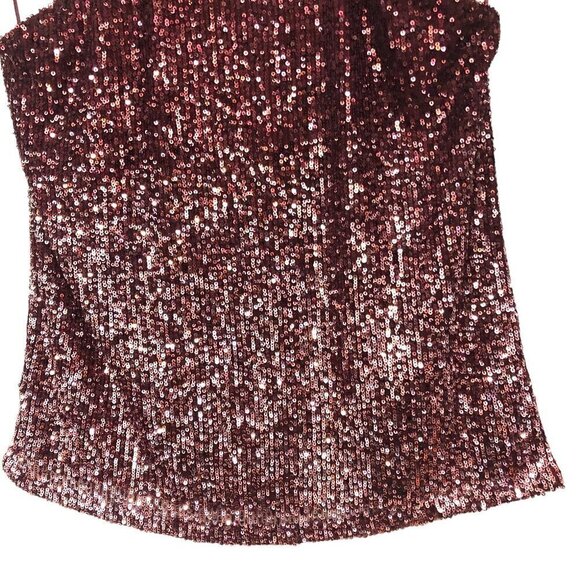Cable & Gauge Size M All Over Sequins Eggplant Maroon Halter Neck Keyhole Top. - Picture 9 of 9